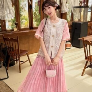 Spring Whisper - Modern Pink Hanfu 3-Piece Set