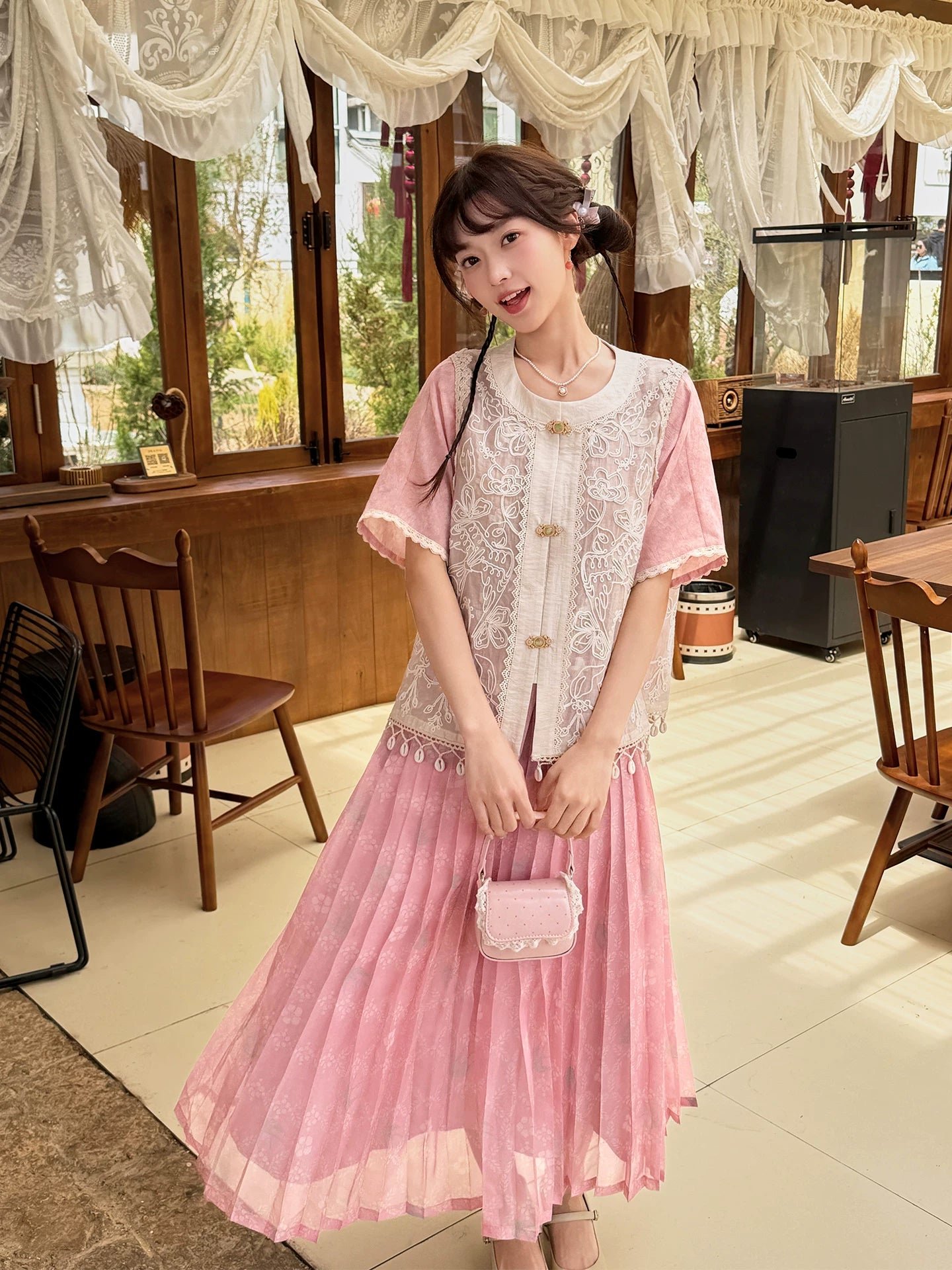 Spring Whisper - Modern Pink Hanfu 3-Piece Set