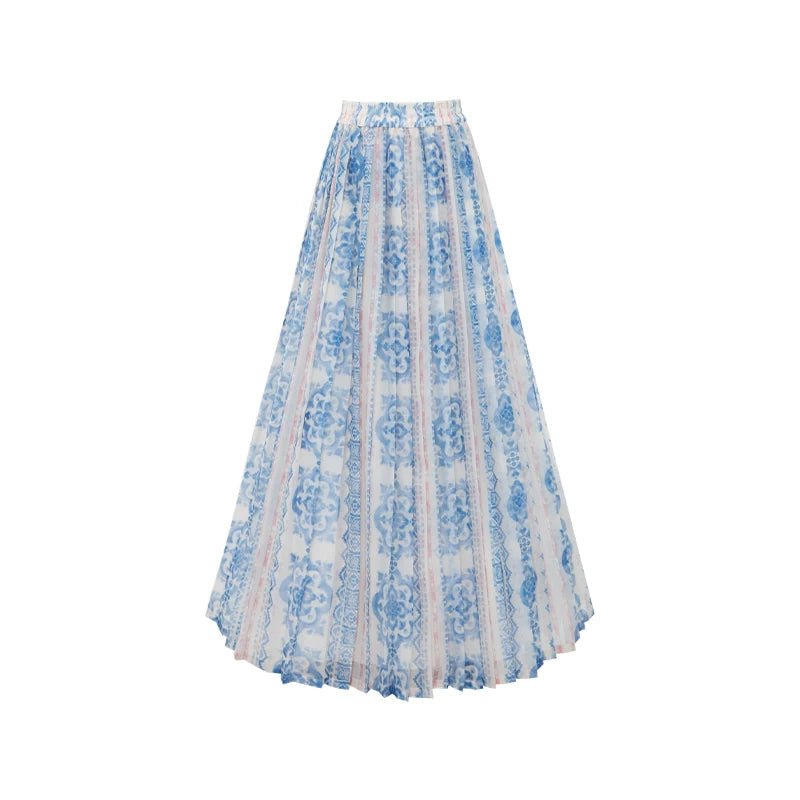 Bishanghua Denim Hanfu Set—Long Bijia Vest & Printed Chiffon Skirt - Image 6