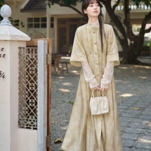 Wenzhong Tencel Set—Stand-Collar Duijin Embroidered Dress