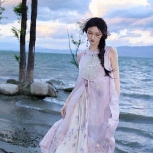 [Embroidered Lotus] Ming Dynasty Purple Lyocell Hanfu Set